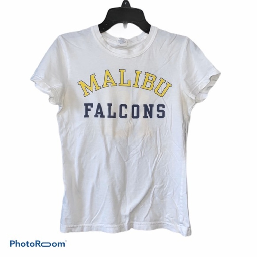 Hollister Malibu Falcons Graphic Tee Medium White 100% Cotton Y2K Varsity